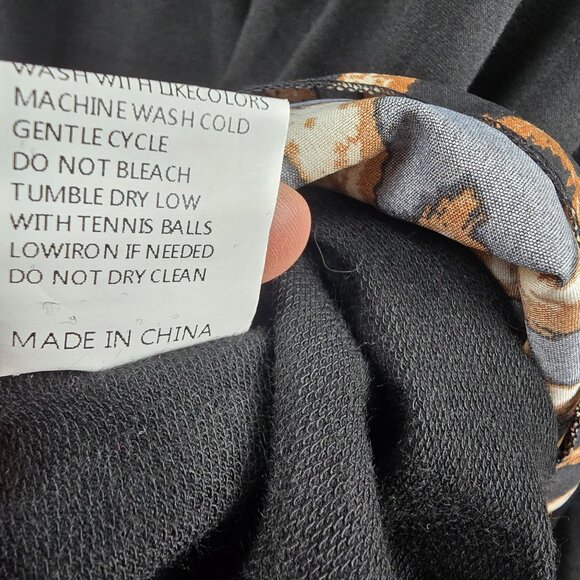 Black Long Sleeve Top With Leopard Print Collar & Hem Women’s 5XL Polyester Casu - Picture 5 of 7